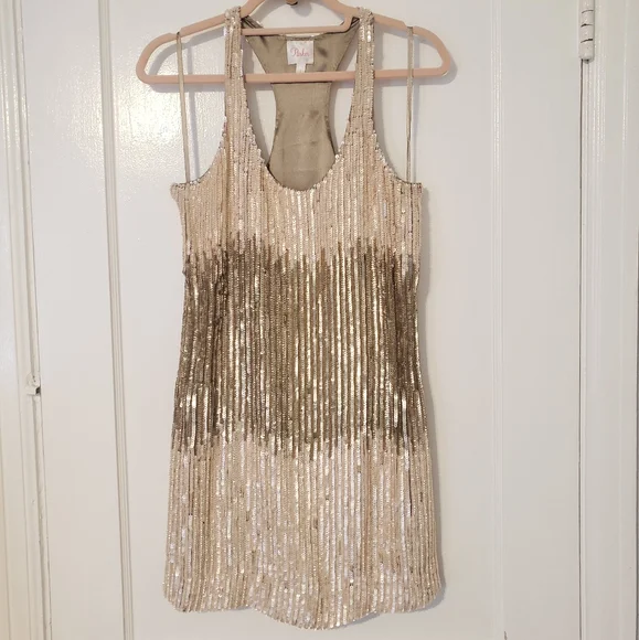 Parker Dresses | Parker Sequin Nude Beige Racerback Mini Dress S | Color: Cream/Tan | Size: S | Puzzlepieces's Closet
